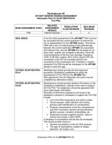 Westinghouse UK AP1000® GENERIC DESIGN ASSESSMENT Resolution Plan for GI-AP1000-PSA-02 Fire PSA  MAIN ASSESSMENT AREA