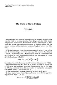 Proceedings of the International Congress of Mathematicians Helsinki, 1978 The Work of Pierre Deligne N. M. Katz