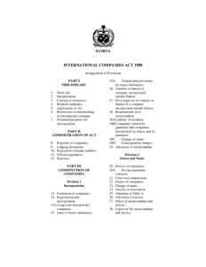 SAMOA  INTERNATIONAL COMPANIES ACT 1988 Arrangement of Provisions PART I PRELIMINARY