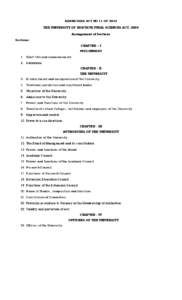 KARNATAKA ACT NO 11 OF 2010 THE UNIVERSITY OF HORTICULTURAL SCIENCES ACT, 2009 Arrangement of Sections Sections: CHAPTER – I PRELIMINARY
