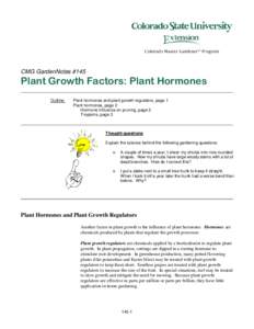 CMG GardenNotes #145  Plant Growth Factors: Plant Hormones Outline:  Plant hormones and plant growth regulators, page 1