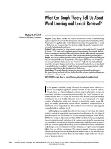 What Can Graph Theory Tell Us About Word Learning and Lexical Retrieval? Michael S. Vitevitch University of Kansas, Lawrence  Purpose: Graph theory and the new science of networks provide a mathematically