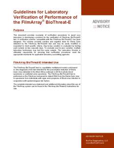 Guidelines for Laboratory Verification of Performance of the FilmArray® BioThreat-E Purpose  ADVISORY