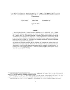 On the Correlation Intractability of Obfuscated Pseudorandom Functions Ran Canetti∗ Yilei Chen†