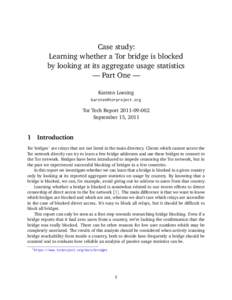 Case study: Learning whether a Tor bridge is blocked by looking at its aggregate usage statistics — Part One — Karsten Loesing 
