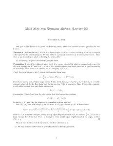 Math 261y: von Neumann Algebras (Lecture 26)  November 1, 2011