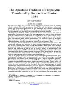 The Apostolic Tradition of Hippolytus Translated by Burton Scott Easton 1934