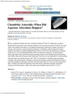 PSRD: Chondritic Asteroids: When Did Aqueous Alteration Happen?