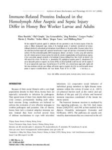 _______________________  Archives of Insect Biochemstry and Physiology 69:155–[removed]Immune-Related Proteins Induced in the Hemolymph After Aseptic and Septic Injury