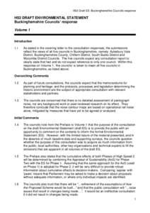 HS2 Draft ES: Buckinghamshire Councils response  HS2 DRAFT ENVIRONMENTAL STATEMENT Buckinghamshire Councils’ response Volume 1 Introduction
