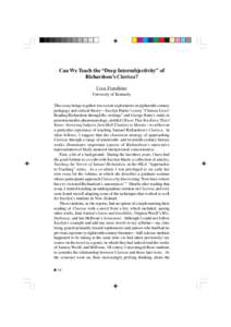 New Windows on a Woman’s World  Can We Teach the “Deep Intersubjectivity” of Richardson’s Clarissa? Lisa Zunshine University of Kentucky