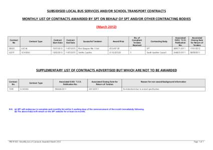 SUBSIDISED LOCAL BUS SERVICES AND/OR SCHOOL TRANSPORT CONTRACTS MONTHLY LIST OF CONTRACTS AWARDED BY SPT ON BEHALF OF SPT AND/OR OTHER CONTRACTING BODIES (MarchContract No