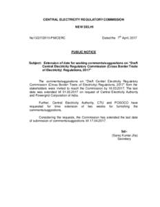 CENTRAL ELECTRICITY REGULATORY COMMISSION NEW DELHI Dated the 7th April, 2017 No13PM/CERC