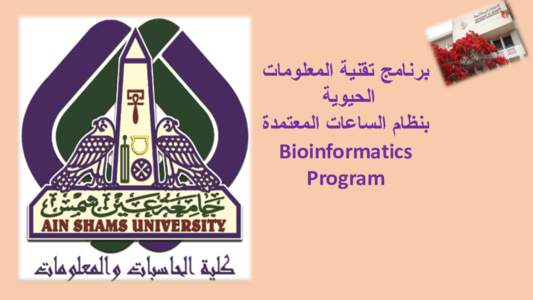 ‫برنامج تقنية المعلومات‬ ‫الحيوية‬ ‫بنظام الساعات المعتمدة‬ ‫‪Bioinformatics‬‬ ‫‪Program‬‬