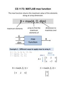 CS 1173: MATLAB max function The max function returns the maximum value of the elements  along an array dimension. B = max(A, [], dim) maximum elements