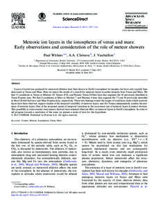 Available online at www.sciencedirect.com  Advances in Space Research[removed]–1216 www.elsevier.com/locate/asr  Meteoric ion layers in the ionospheres of venus and mars:
