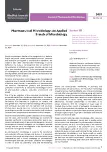 Pharmaceutical Microbiology: An Applied Branch of Microbiology