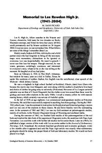 Memorial to Lee Rawdon High Jr[removed]–2004) M. DANE PICARD Department of Geology and Geophysics, University of Utah, Salt Lake City, Utah 84112, USA Lee R. High Jr., fellow searcher in the Triassic and