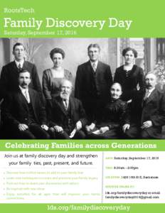 RootsTech  Family Discovery Day Saturday, September 17, 2016  Celebrating Families across Generations