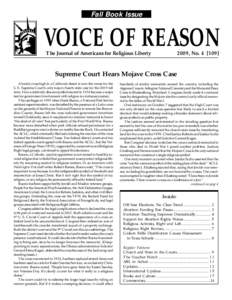 Fall Book Issue  VOICE OF REASON The Journal of Americans for Religious Liberty  2009, No]