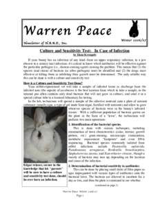Warren Peace Newsletter of H.A.R.E ., Inc. Winter[removed]Culture and Sensitivity Test: In Case of Infection
