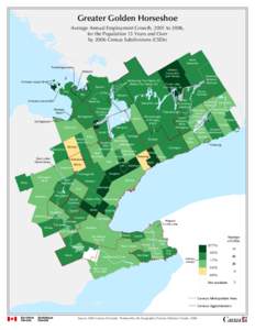 Greater Golden Horseshoe Average Annual Employment Growth, 2001 to 2006, for the Population 15 Years and Over by 2006 Census Subdivisions (CSDs)  North