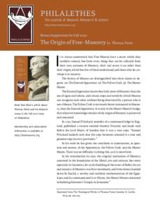 PHILALETHES Fall 2010 Supplemental Article         The Journal of Masonic Research & Letters