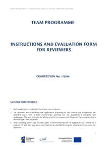 TEAM PROGRAMME  – INSTRUCTIONS AND EVALUATION FORM FOR REVIEWERS TEAM PROGRAMME