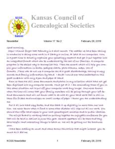 Kansas Council of Genealogical Societies   Newsletter