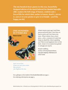 The one hundred short poems in this new, beautifully designed edition of the much beloved One Hundred Butterflies offer readers the full range of humor, wisdom and a love of life for which their author is known. Read it,