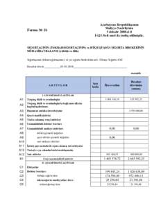 Azərbaycan Respublikasının Maliyyə Nazirliyinin 5 dekabr 2008-ci il İ-125 №-li əmri ilə təsdiq edilmişdir.  Forma № 1S