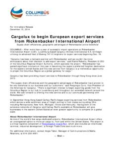 Cargolux / Luxembourg / Rickenbacker / Cargo airline / Columbus Regional Airport Authority / Airport authority / Boeing 747-8 / Cathay Pacific / Transport / Aviation / Ohio