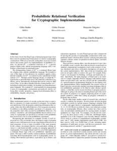 Probabilistic Relational Verification for Cryptographic Implementations Gilles Barthe C´edric Fournet