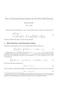 Notes on Feynman Parametrisation and the Dirac Delta Function Kristjan Kannike May 1, 2013