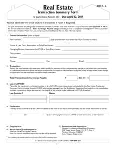RE17-1  Real Estate Transaction Summary Form For Quarter Ending March 31, 2017 Due April 30, 2017