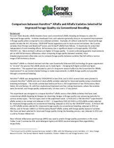 Comparison between HarvXtra™ Alfalfa and Alfalfa Varieties Selected for Improved Forage Quality via Conventional Breeding Background For over three decades alfalfa breeders have used conventional alfalfa breeding techn