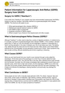 Patient Information for Laparoscopic Anti-Reflux (GERD) Surgery from SAGES