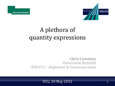 A plethora of quantity expressions Chris Cummins Universität Bielefeld SFB 673 – Alignment in Communication