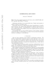 arXiv:math/0503081v1 [math.HO] 4 MarMATHEMATICAL EDUCATION WILLIAM P. THURSTON  Note: This article originally appeared in the Notices of the AMS), 844–
