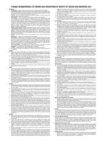 PINDAR SCARBOROUGH LTD TERMS AND CONDITIONS OF SUPPLY OF GOODS AND SERVICES.