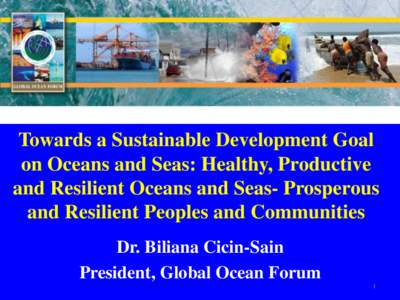 Towards a Sustainable Development Goal on Oceans and Seas: Healthy, Productive and Resilient Oceans and Seas- Prosperous and Resilient Peoples and Communities Dr. Biliana Cicin-Sain President, Global Ocean Forum