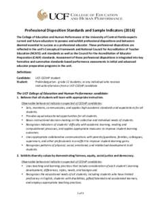   	
      Professional	
  Disposition	
  Standards	
  and	
  Sample	
  Indicators	
  (2016)	
  