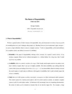 The Basics of Dependability PODS (Fall 2007)
