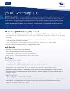 @ENERGY/StoragePLUS @ENERGY/StoragePLUS is a real options-based decision support, optimization and valuation tool for aquifer, reservoir and salt dome storage facilities, storage connected to multiple markets and include
