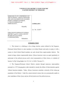 Case: 4:14-cv[removed]Doc. #: 1 Filed: [removed]Page: 1 of 12 PageID #: 1  UNITED STATES DISTRICT COURT FOR THE EASTERN DISTRICT OF MISSOURI  MISSOURI STATE CONFERENCE OF