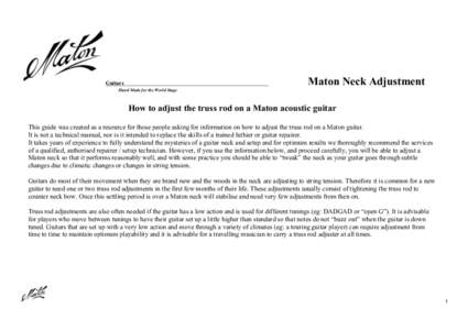 Maton Neck Adjustment  Guitars Hand Made for the World Stage  How to adjust the truss rod on a Maton acoustic guitar