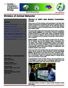 Division of Animal Behavior Contents Winners of DAB’s Awards ..................1 Message from the Chair ....................2 Message from the Program OfficerMessage from the Secretary