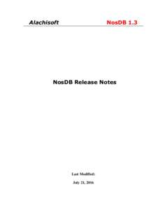 Alachisoft  NosDB 1.3 NosDB Release Notes