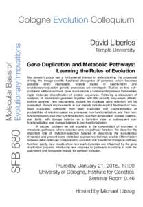 SFB 680  Molecular Basis of Evolutionary Innovations  Cologne Evolution Colloquium