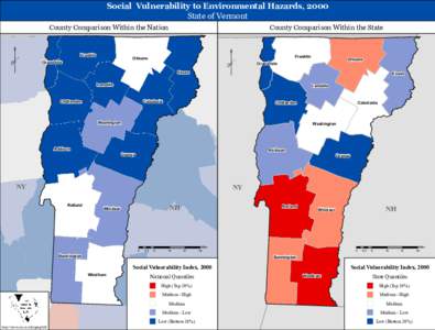 Social Vulnerability to Environmental Hazards, 2000 State of Vermont County Comparison Within the Nation  